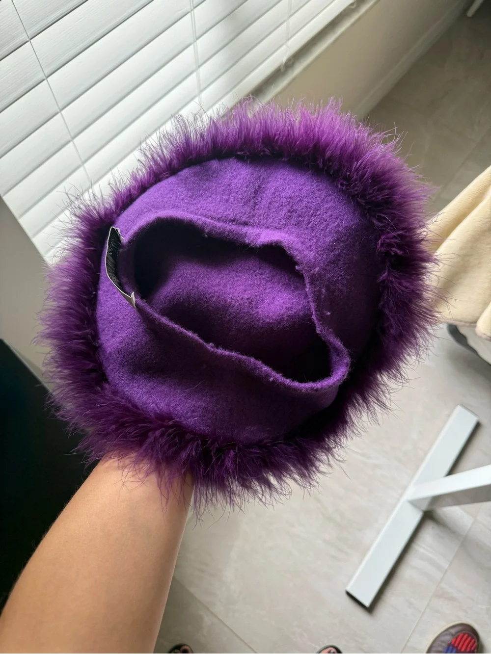 Real Wool Vintage Preston & York Purple Feather-Trim Beret